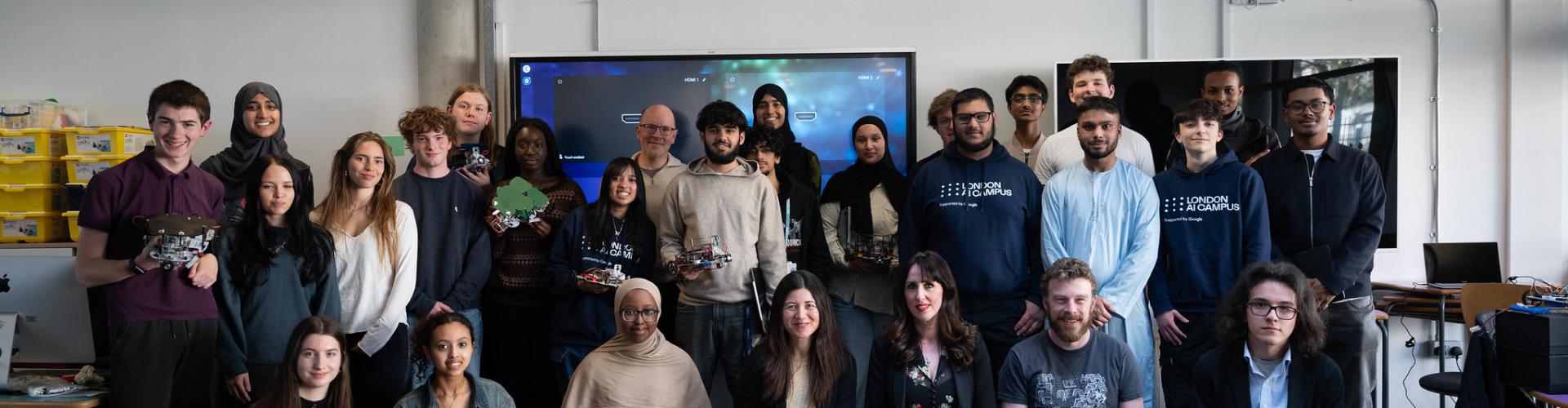 Photo of staff students at Build a Brain project finale, London AI Campus. Credit: Camden Learning