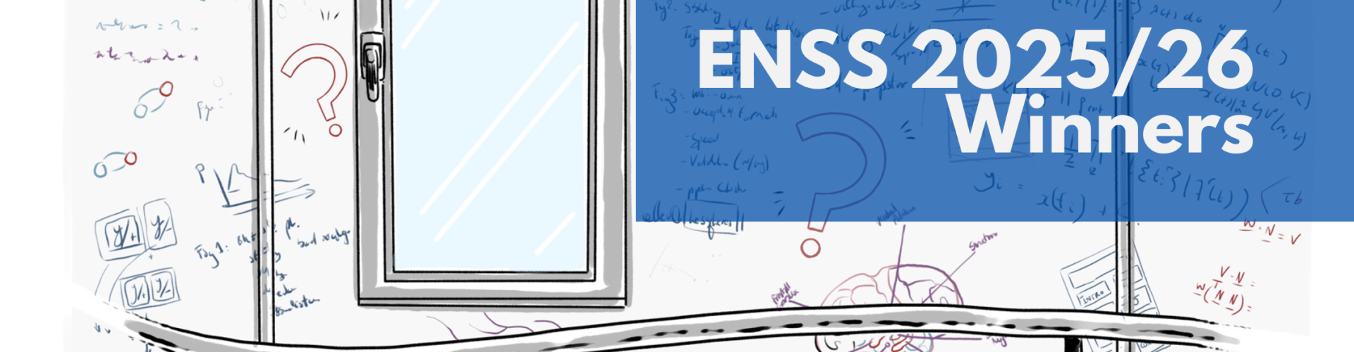 Illustration of writing on a wall at SWC with text overlaid "ENSS 2025/26 Winners"
