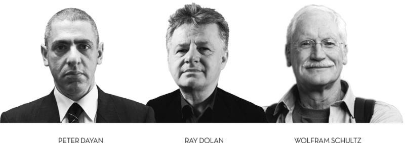 Peter Dayan, Ray Dolan and Wolfram Schultz, winners of the 2017 Brain Prize