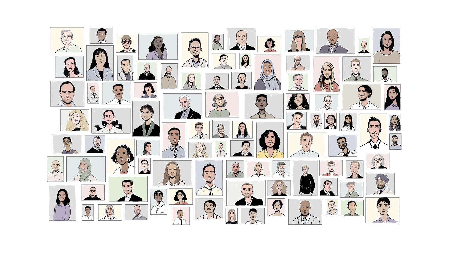 Cartoon of neuroscientists headshots