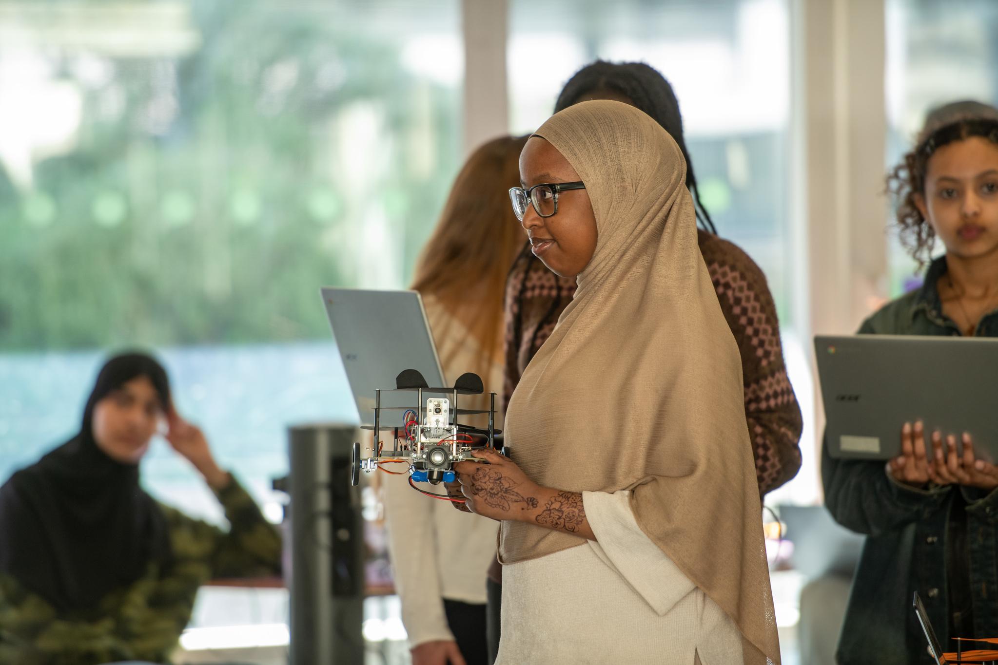 Photo of students at Build a Brain project finale, London AI Campus. Credit: Camden Learning
