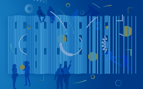 Illustration depicting SWC building and people showing research culture