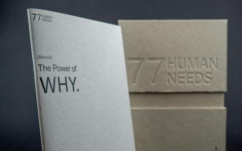 Image of a book with the title "The Power of WHY" on the left page and "77 Human Needs" on the right page