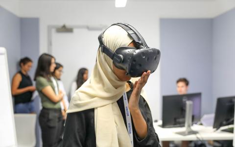 Student wearing VR headset