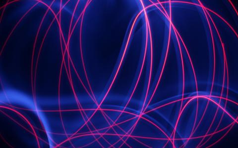 Graphic showing red swirling lines on a blue background